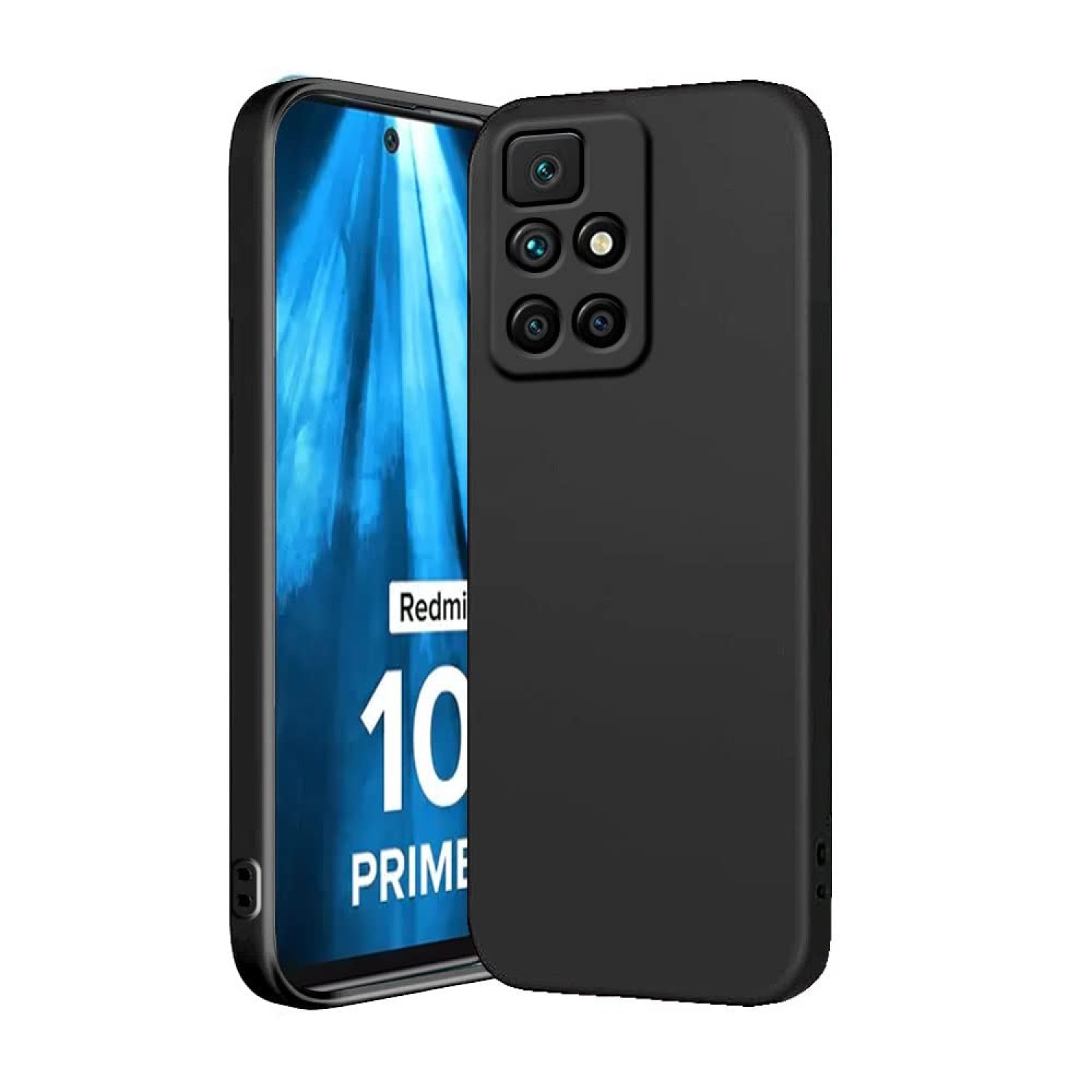 Slim Ultra Soft Rubberised Matte Silicone Flexible Camera Protection Back Case Cover (Black) with Inner Velvet Fabric Lining for Redmi 10 Prime 