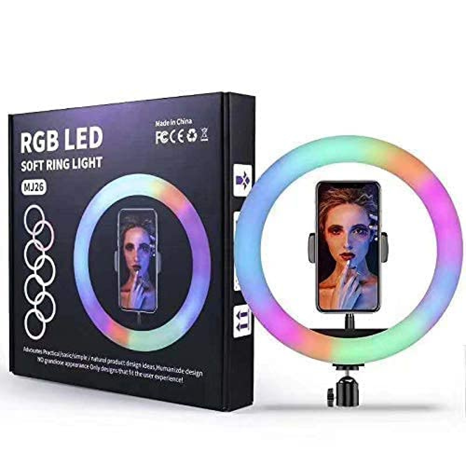 10 INCH RGB LED Ring Light 46cm for YouTube | Photo-Shoot | Video Shoot | Live Stream | Makeup & Vlogging | Compatible with iPhone/Android Phones & Camera