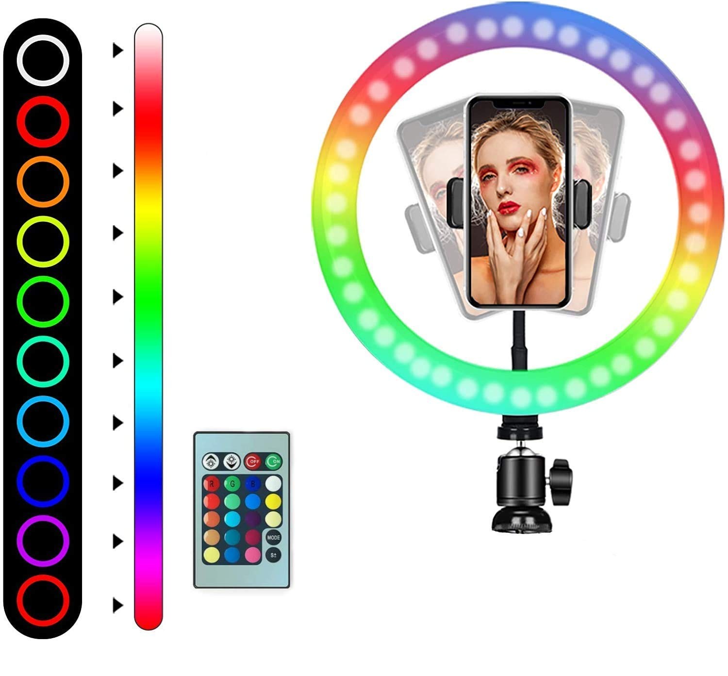 18inch RGB LED Ring Light with 16 Color Modes Dimmable Lighting Kit with Stand, Camera Photo Studio LED Lighting Portrait YouTube Video Shooting
