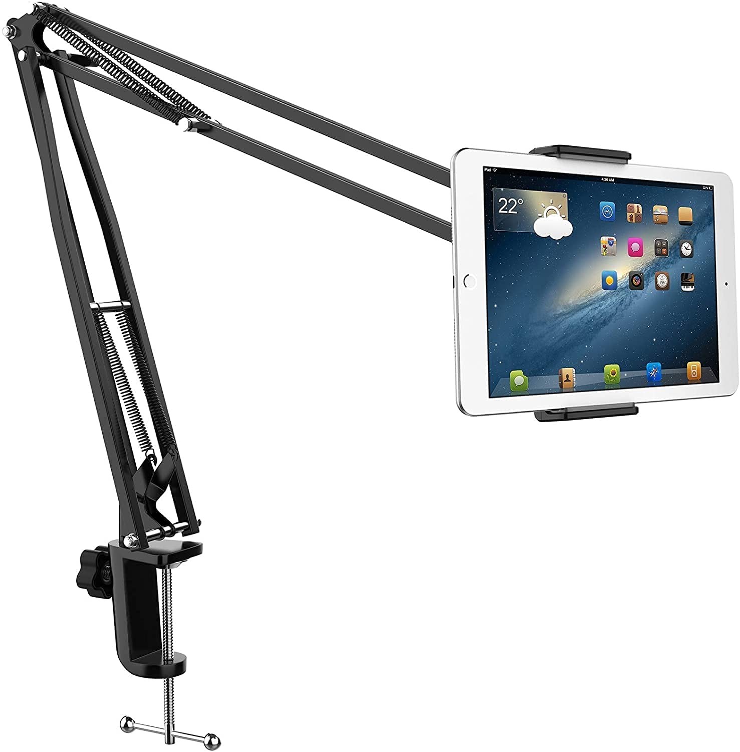 Cell Phone Tablet Arm Mount Stand Holder, Table Top Gooseneck Flexible Lazy Arm Bracket for Both Mobiles and Tablets Device for Podcast Zoom Online Class YouTube (Table Clamp)