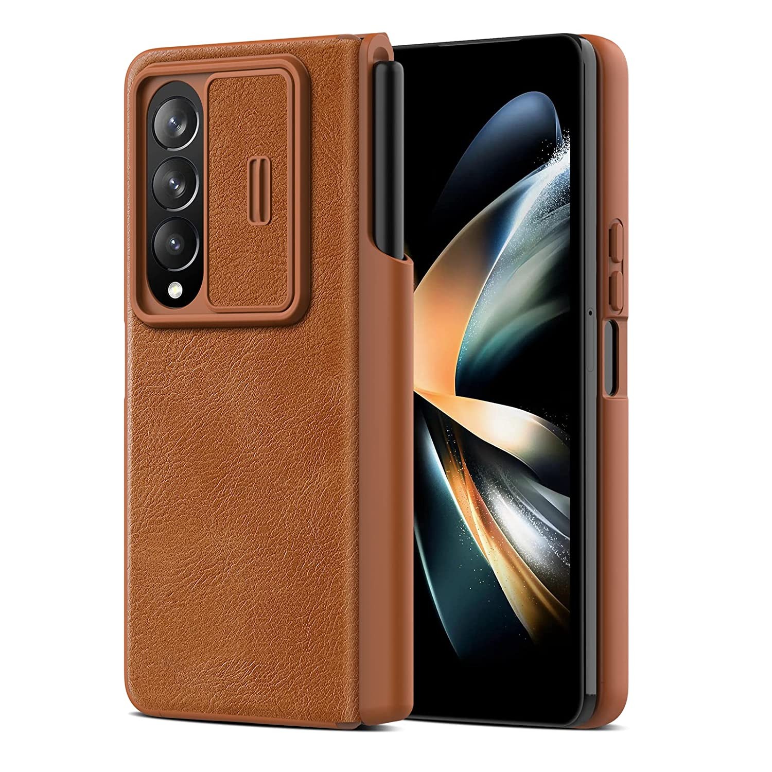 For Samsung Galaxy Z Fold 4 5G PU Leather Case Privacy Cover with S Pen  Holder